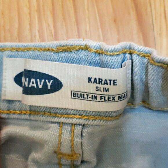 Old Navy Karate Slim Flex Max Jeans Boys 12 Adjustable Waist Ripped Light Wash - Picture 6 of 8